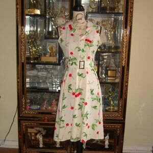 NWOT RUIYIGE CHERRY PRINT BELTED DRESS S